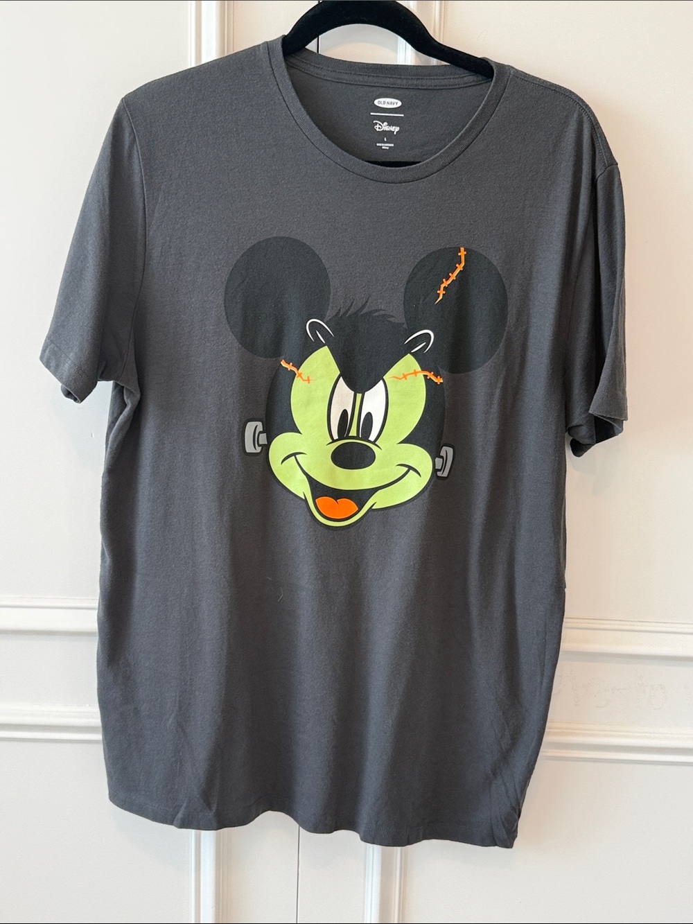 Old Navy Gray Short Sleeve Tee with Neon Green & Orange Mickey Graphic